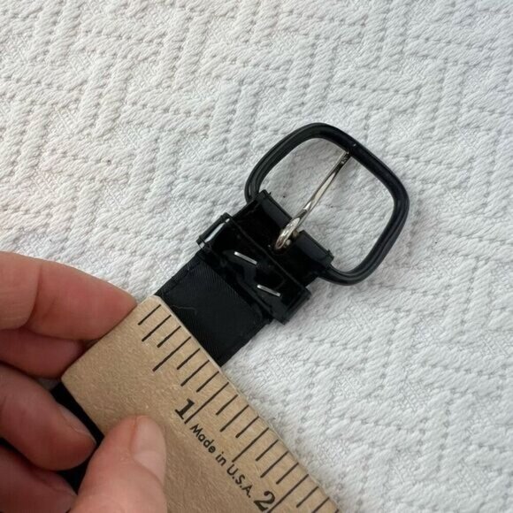 Vintage Faux Patent Leather Black Shiny Slim Waist Belt 80s Retro Whimsigoth - Picture 9 of 15